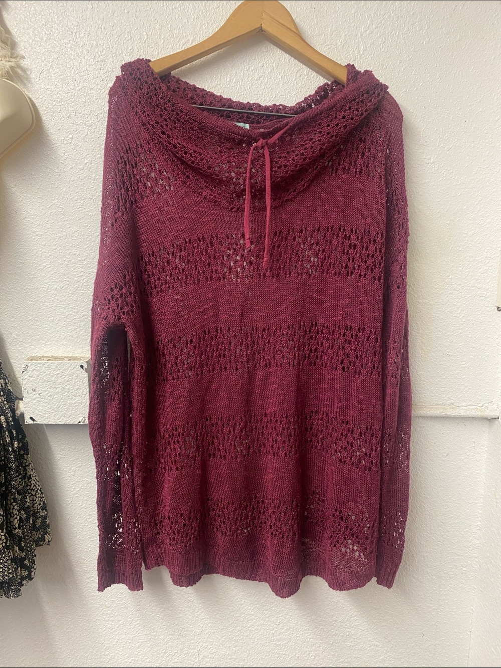 Maurices -Open Knit Cowl Neck Sweater - Burgundy - xxl (48” bust)